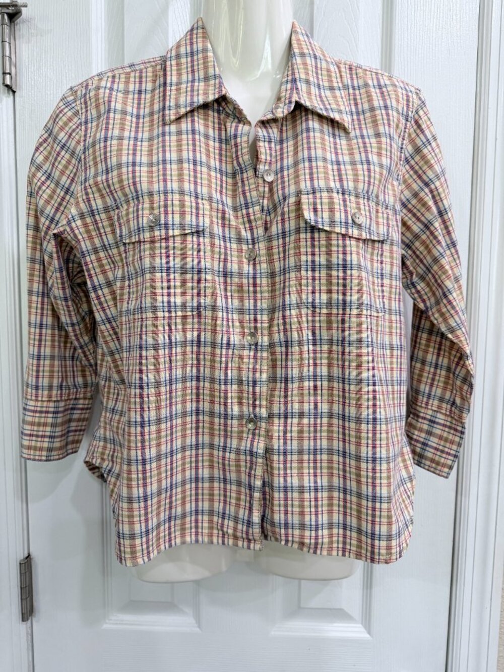 Vintage Liz Claiborne Lizwear Plaid Cropped Button Down Shirt Petite M